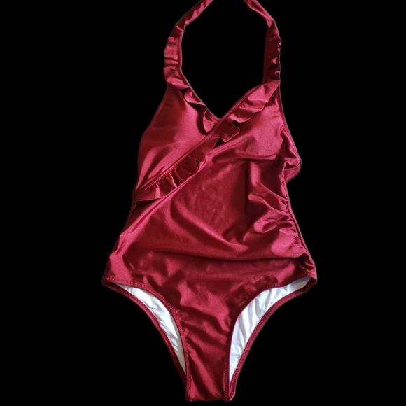 LADIES NWT CUPSHE RUFFLED ONE PIECE SWIMSUIT WITH TIE BELT SZ SMALL - Picture 3 of 15